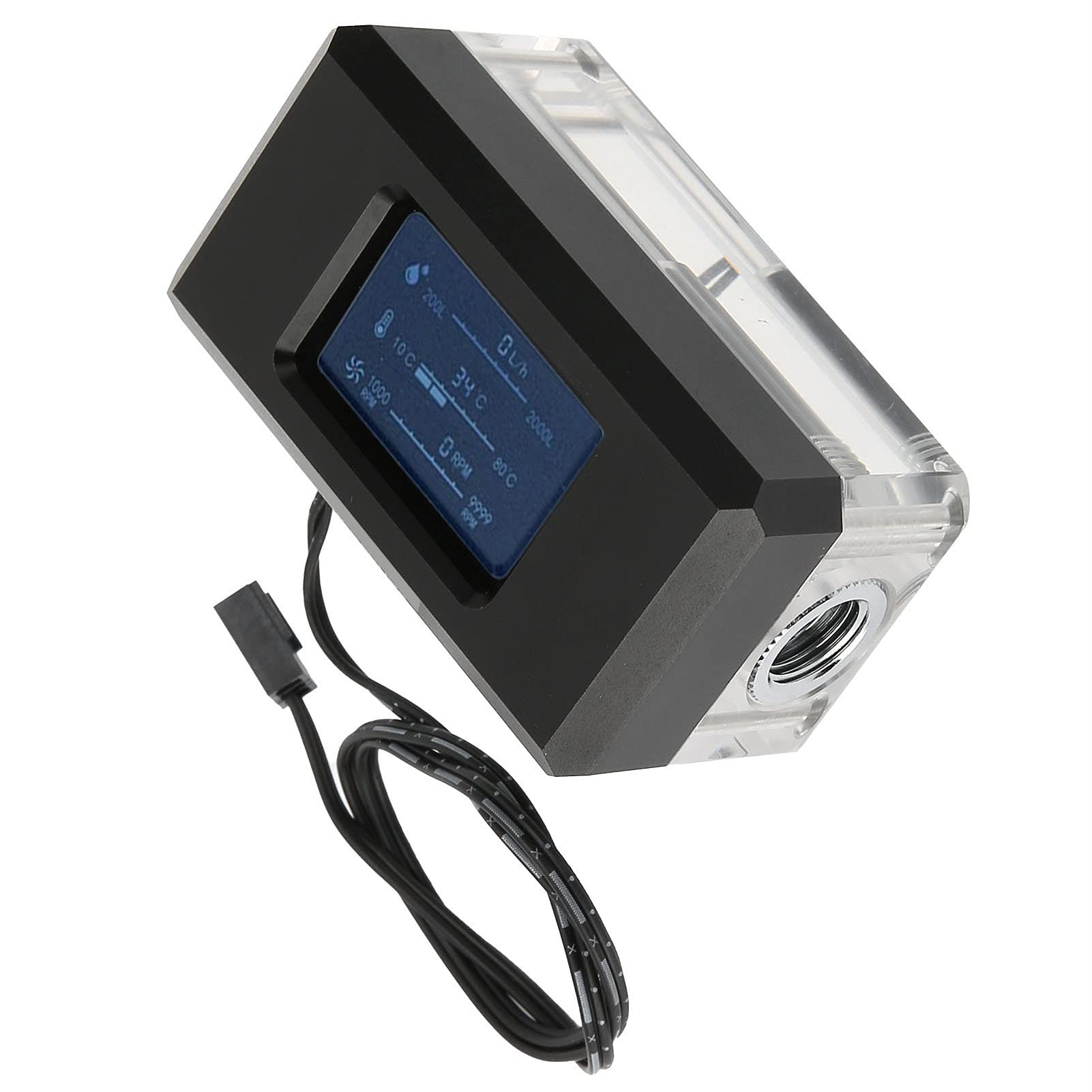 SIXRUN PC-Wasserkühlungsthermometer, Panel aus Aluminiumlegierung, LCD-Anzeige für Durchflussgeschwindigkeit und Temperatur für Benutzerdefinierte Gaming-PC-Builds