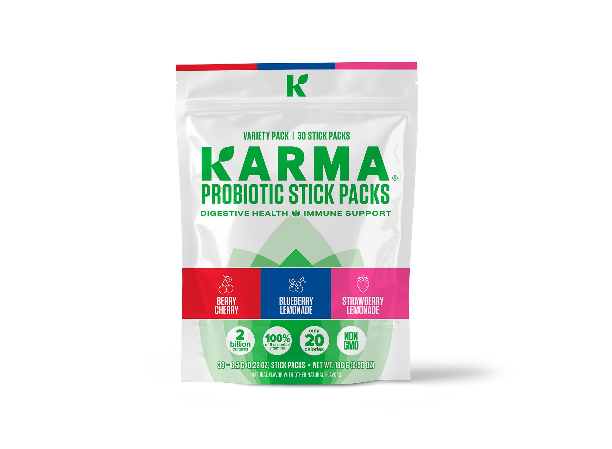 Karma Probiotic Hydration Packet - Variety Pack (Berry Cherry, Blueberry Lemonade, Strawberry Lemonade) Powder Drink Mix Sticks - On-The-Go Immune & Gut Health Support - 30 Count