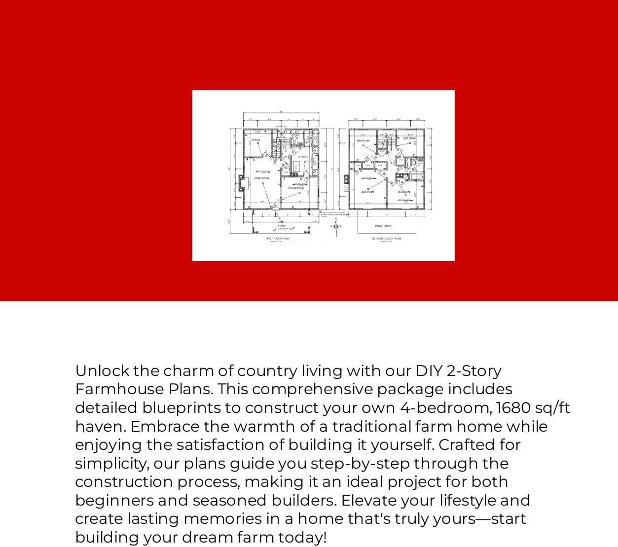 1680 sq/ft 2-Story Farmhouse Plans - Build Your Own 4 Bedroom Home!