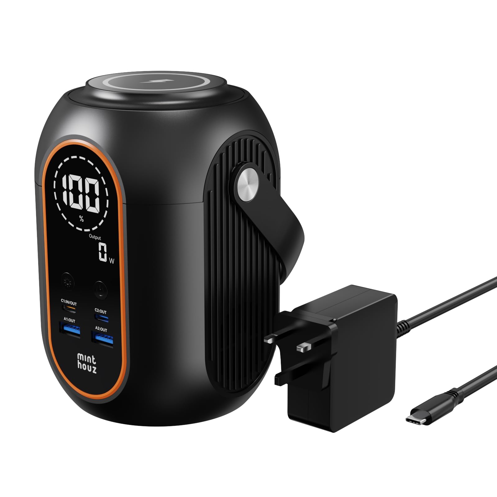 Minthouz Outdoor Wireless Power Bank, 54000mAh Portable Magnetic Power Station with up to 140W Output, Smart Digital Display, 2 USB-C&A, Lanterns for Camping, Traveling, and Emergencies