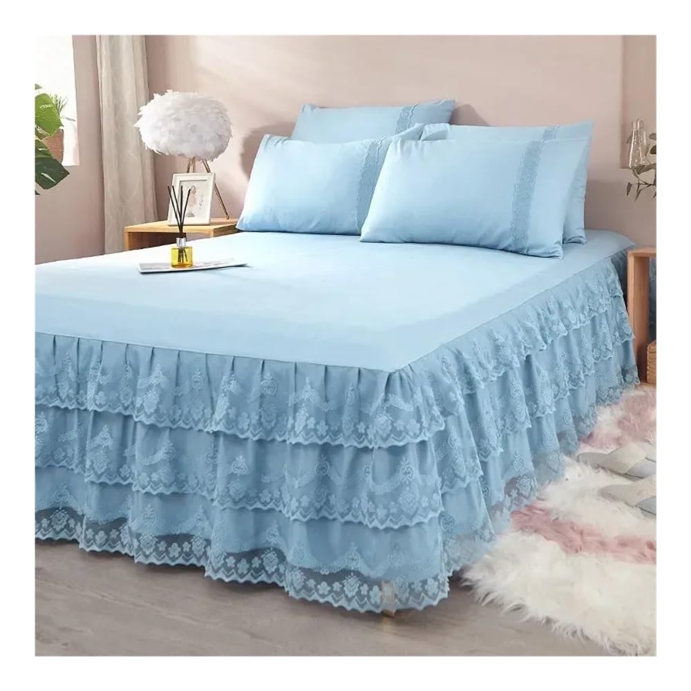 Lujosa falda de cama de encaje, colcha de verano, satén macizo, viscosa, pareja, ropa de cama, cama individual, doble, cama queen size (rosa, 1 pieza, 180 x 200 cm)