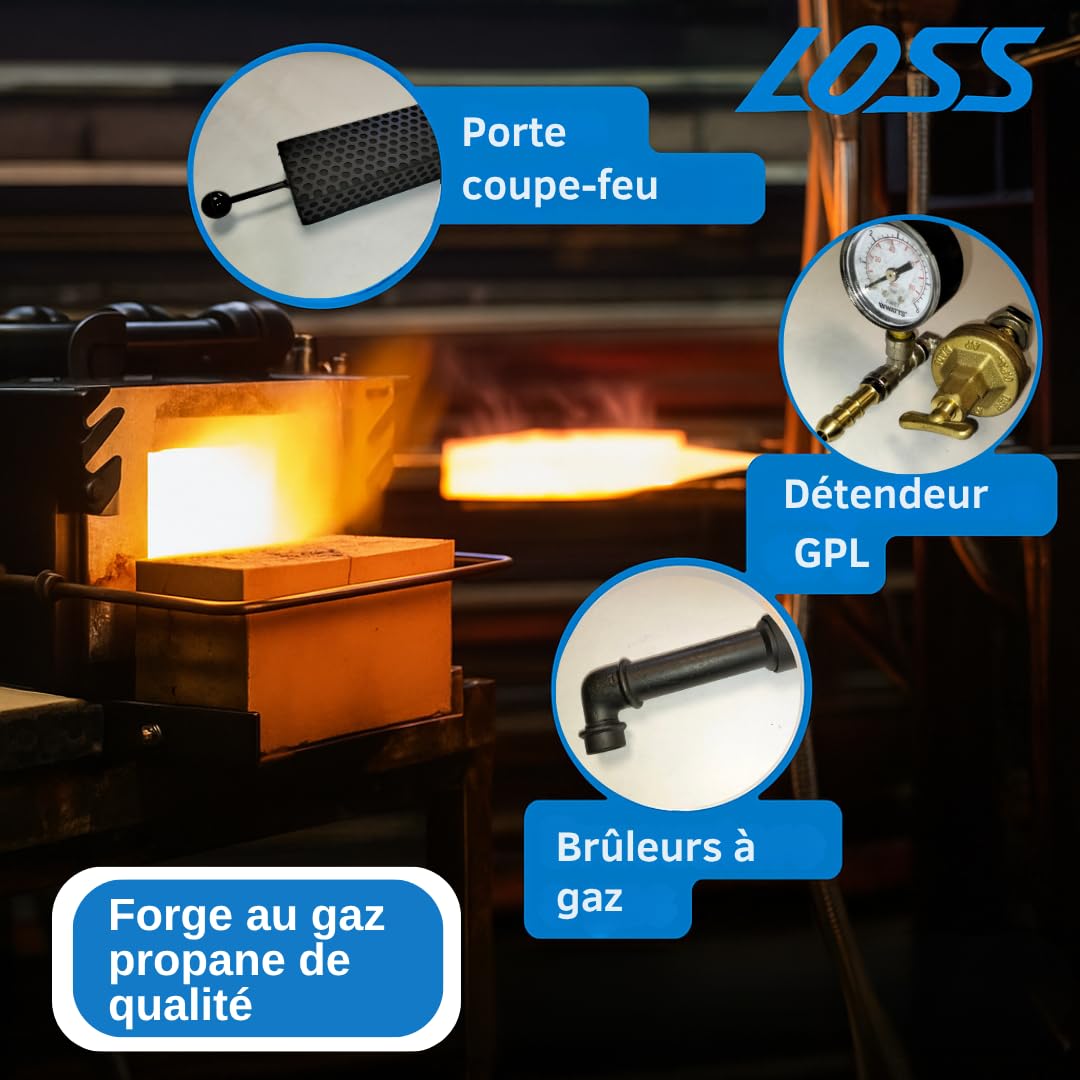 Forge à Gaz Propane Professionnelle avec 2 Brûleurs à Air Aspiré 5000 kcal | Allumage Manuel, Travail des Métaux, Damas et Couteaux, Brûleur à Air Étiré, Portable, Poignée de Transport