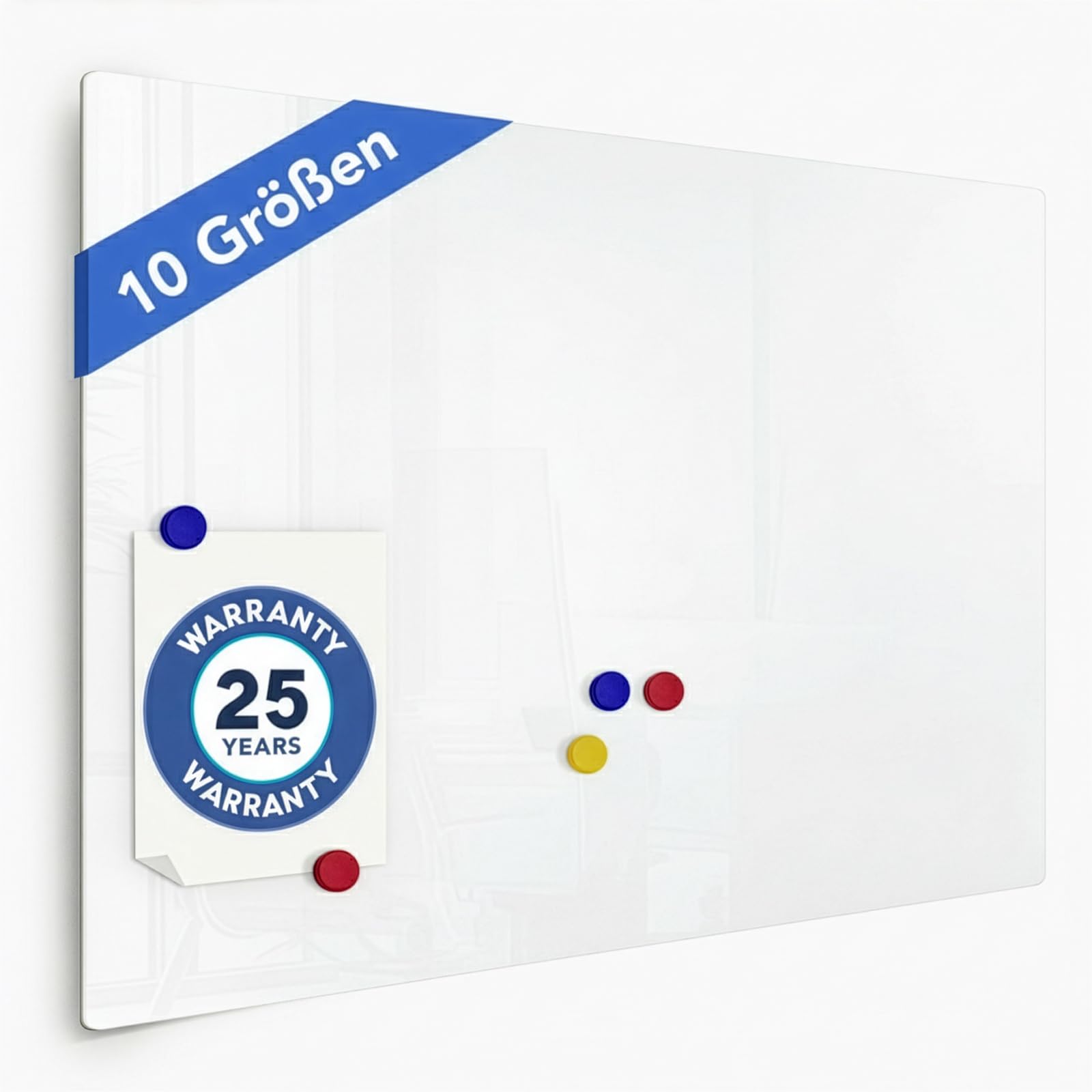 Floordirekt MOB Presentation Board, Whiteboard, Glass Board, Memoboard - Varnished or Glass – Magnetic & Writeable Dry-Erase Memoboard, Wall-Mounted (Glass Board, White, 65x100 cm)