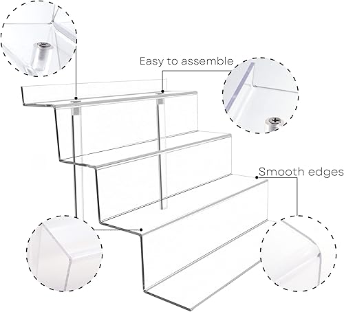 Miniatura 7 de BYCY Soporte de exhibición de 4 niveles, elevador de exhibición negro, paquete de 2 exhibiciones de organizadores de perfumes escalonados para