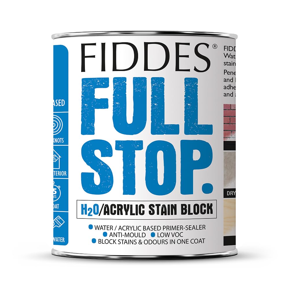 Fiddes Full Stop Stain Block Water Based White Primer 1 Litre, 1 l (Pack of 1)
