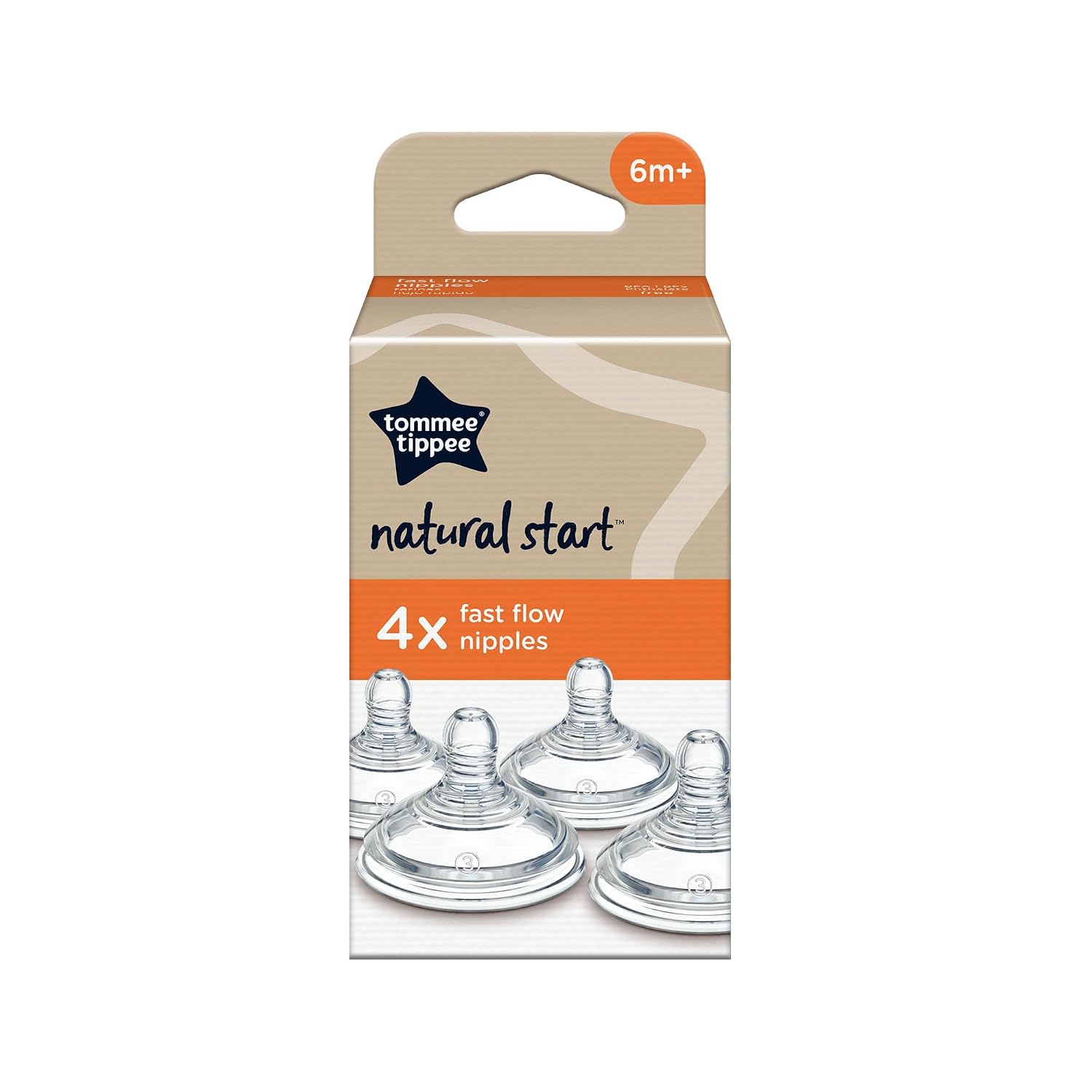 Tommee Tippee Natural Start Baby Bottle Nipples, Breast-Like for A Natural Latch, Anti-Colic Valve, Soft Silicone, Fast Flow, 6+ Months, Pack of 8