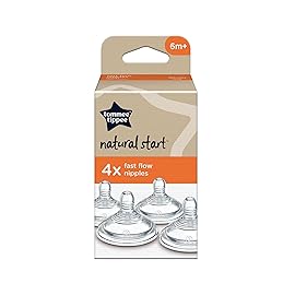 Tommee Tippee Natural Start Baby Bottle Nipples, Breast-Like for A Natural Latch, Anti-Colic Valve, Soft Silicone, Fast Flow, 6+ Months, Pack of 4