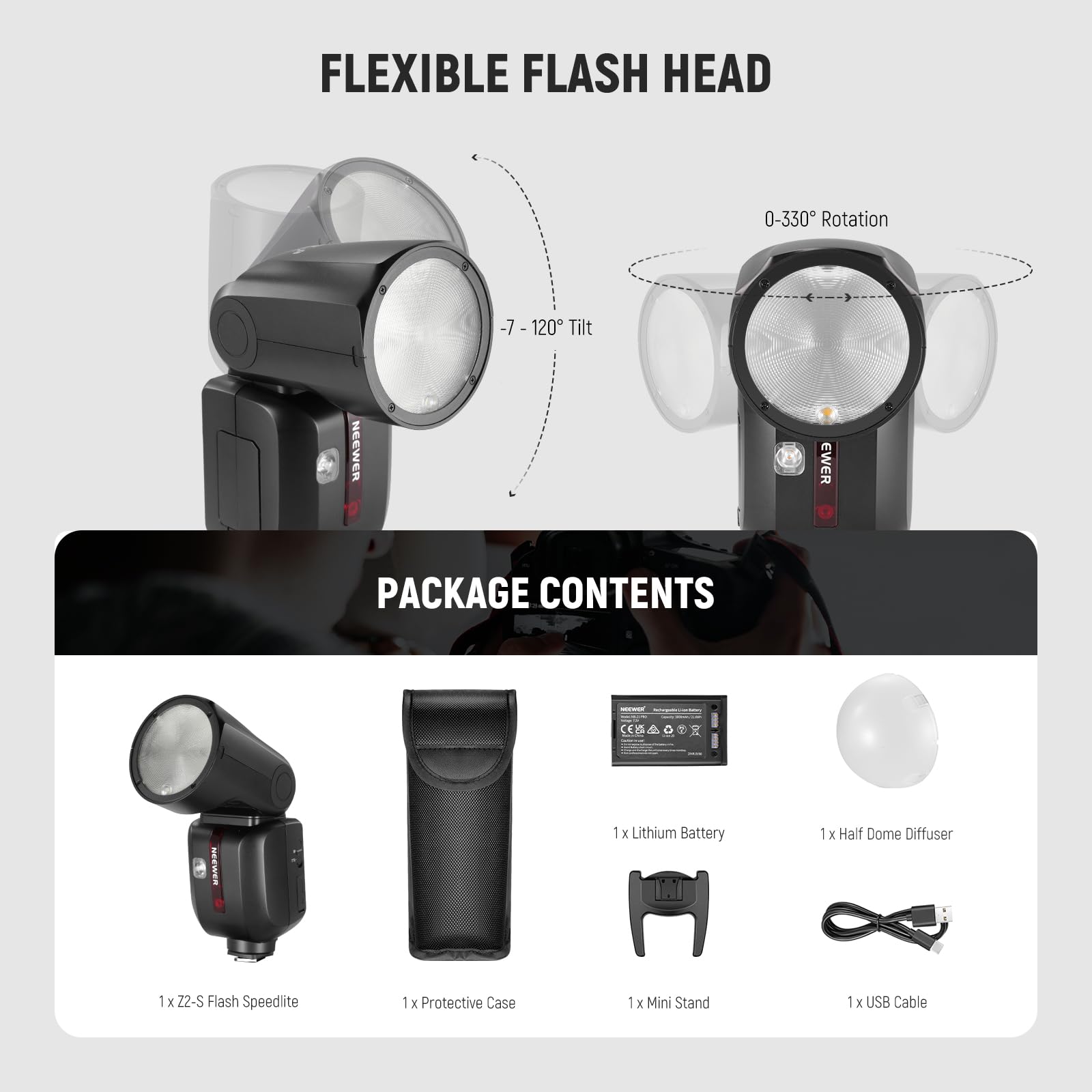 NEEWER Z2-S 2.4G TTL Flash Speedlite con Testa Rotonda 76Ws HSS 1/8000s Compatibile con Sony e Godox