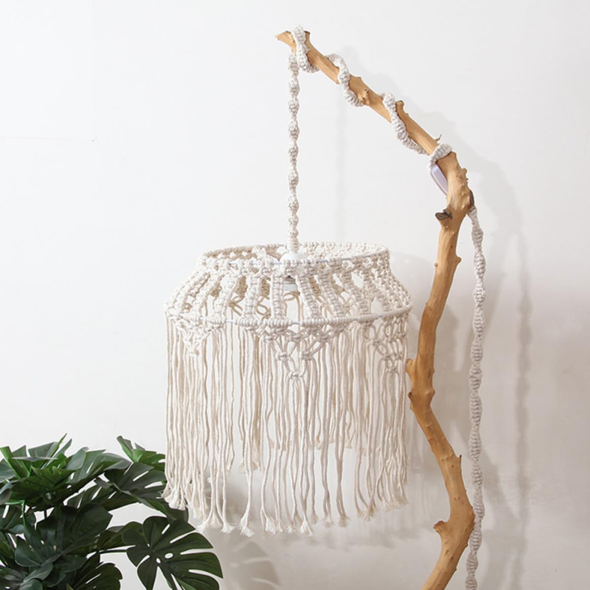 SECFOU Paralume da Sospensione in Corda di Cotone Beige Stile Macramè Intrecciato, Facile da Rimuovere che Ammorbidisce la Luce per Soggiorno e Camera da Letto
