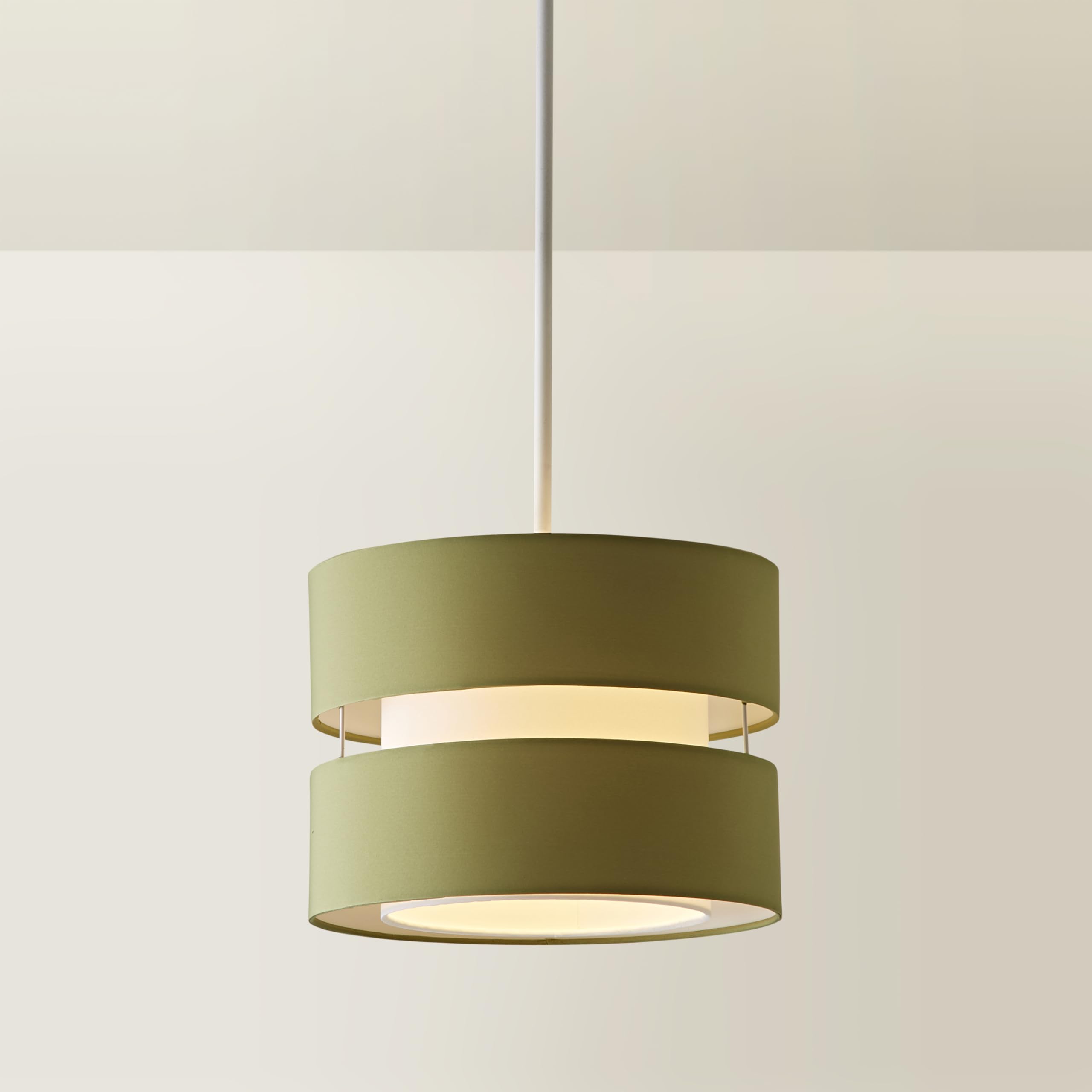 ValueLights | Small Easy Fit Ceiling Light Shade 2 Tier Pendant Drum Lampshade - Olive Green | Shades, Home Décor & Improvement Essential | Included LED Bulb | 26cm Shade Width