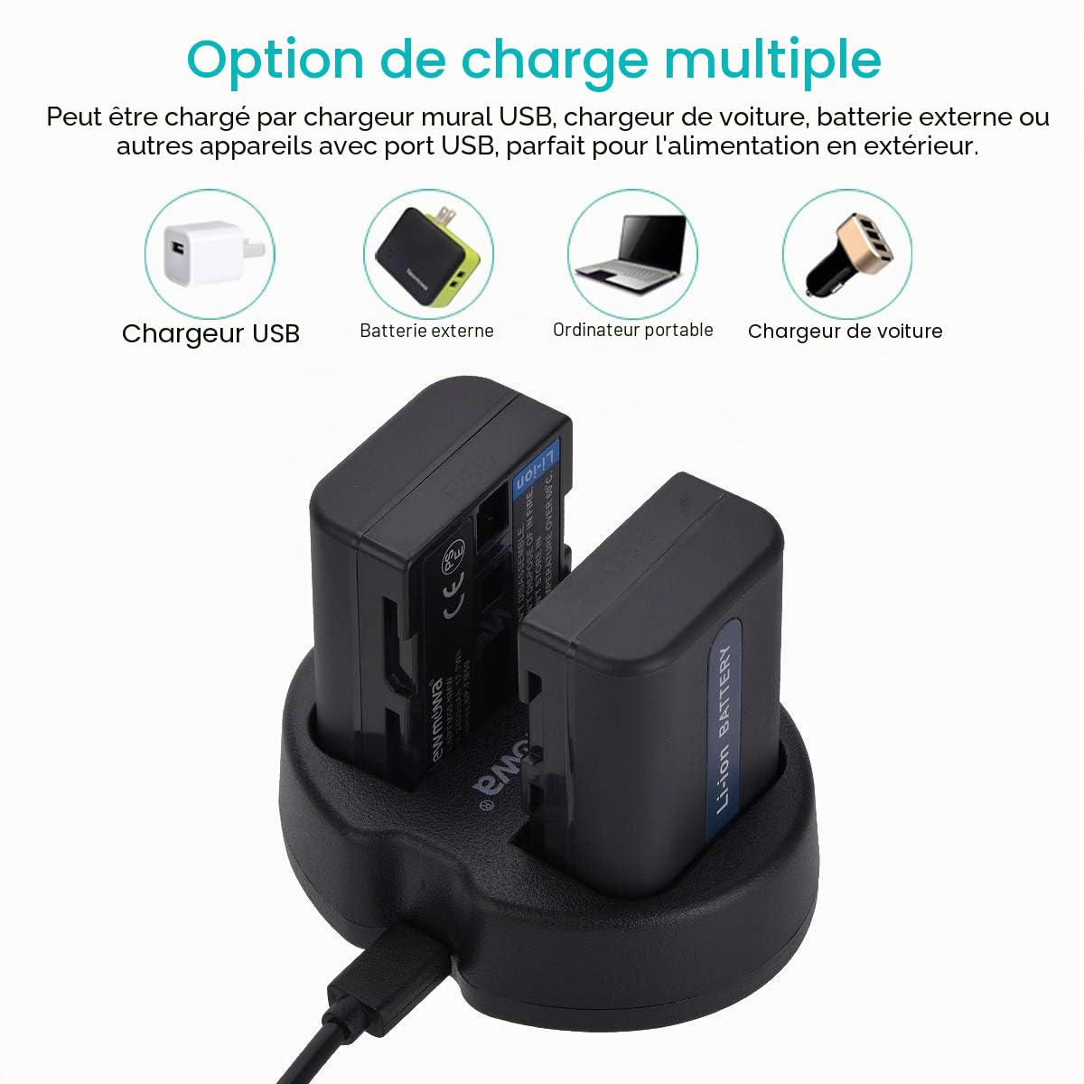 Newmowa NP-FM50 Remplacement Batterie (2 accus) et Chargeur USB Portable Kit pour Sony NP-FM30,NP-FM51,NP-QM50,NP-QM51,CCD-TRV128,CCD-TR108,CCD-TR208,CCD-TR408,CCD-TR748,CCD-TRV106,CCD-TRV107