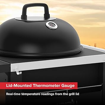 Nexgrill 22 Charcoal Grill with Table Cart and Side Table, 358 SQ In Grate, Adjustable Air Vents, Integrated Temperature Gauge, Mobile Cart Barbecue Grill for Camping, Picnics, and More - 810-0026HC