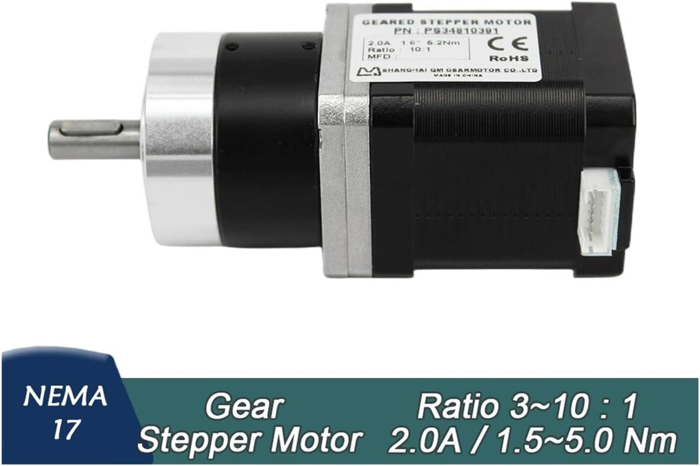42 Stepper Motor 48mm Body Length 2.0A 0.6Nm Nema17 Planetary Gearbox Speed Ratio 3:1 Keyway Shaft