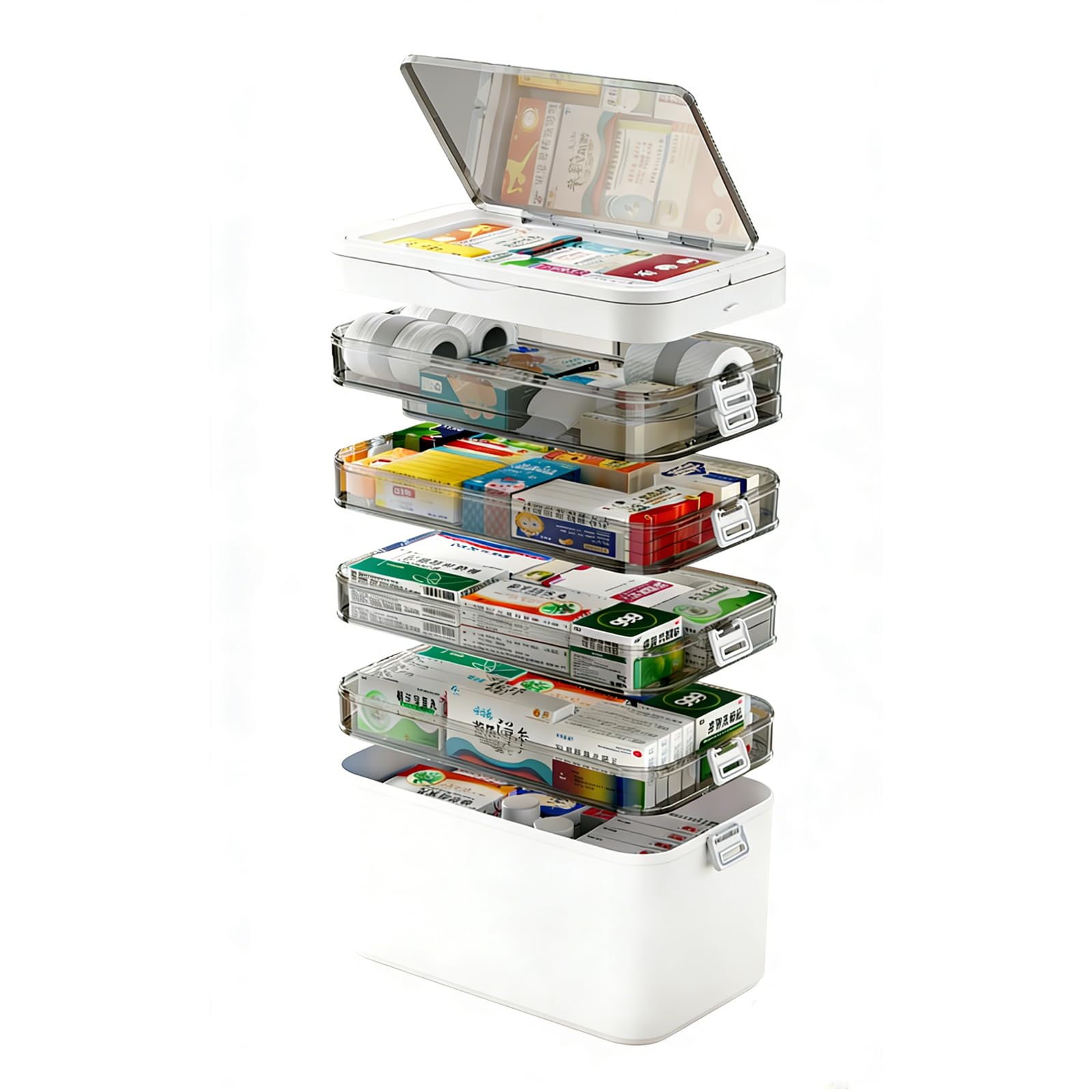 ZYNERY Large Medicine Storage Box, 6 Layer Medicine Box Storage Large with Lids and Handle, Plastic Emergency First Aid Box for Home School Office Outdoor Medical Boxes