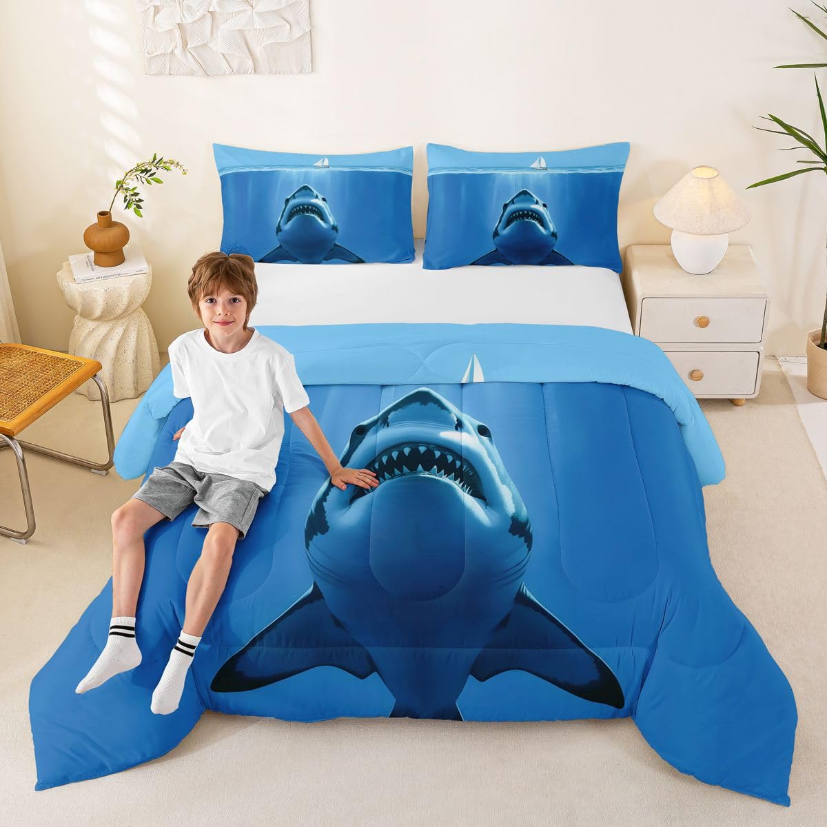 Homewish Cool Great White Shark - Set copripiumino singolo in poliestere