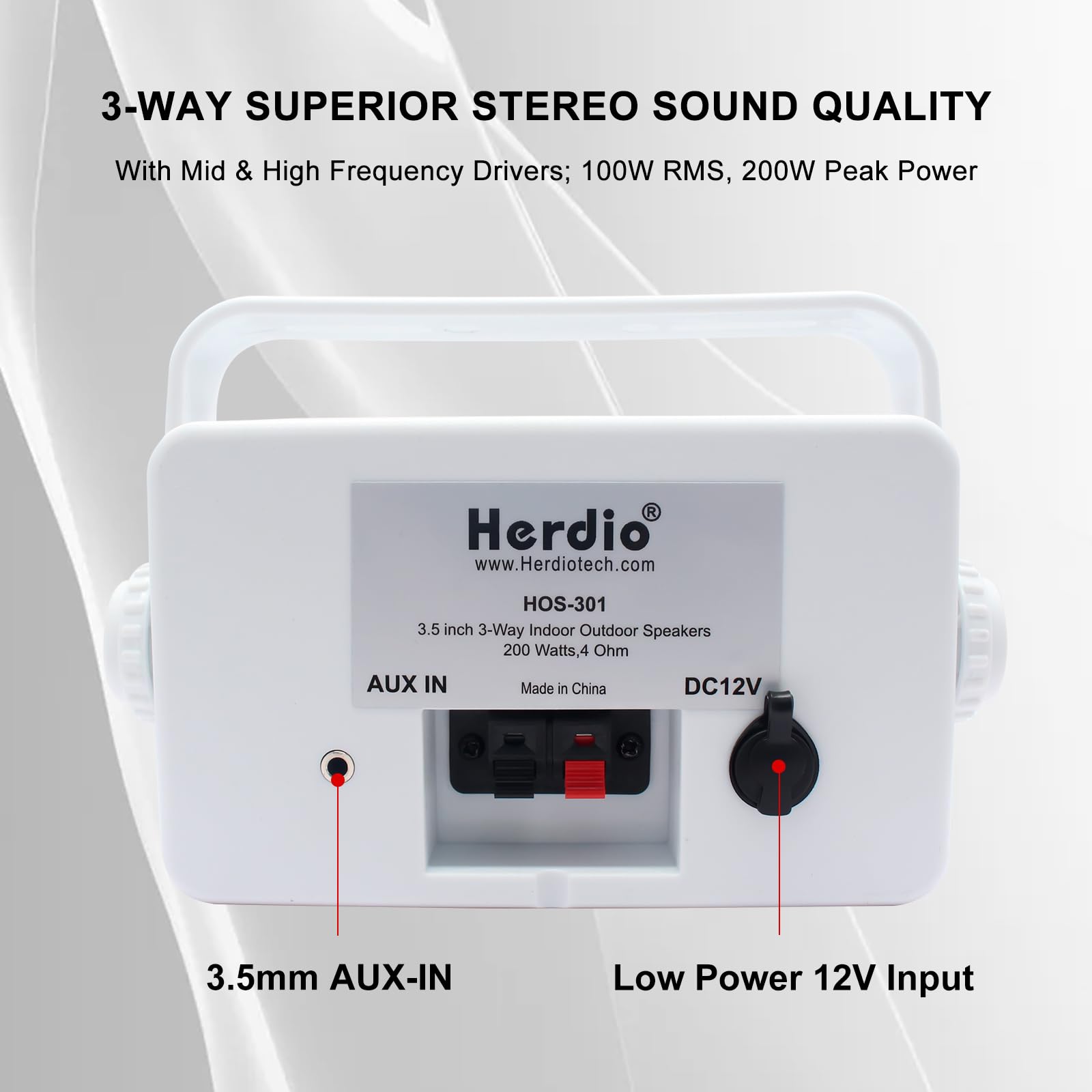Herdio Głośnik zewnętrzny Bluetooth 3,5" 3-drożny 200 W wodoszczelny, odporny na warunki atmosferyczne do użytku na zewnątrz patio ogród taras łódź restauracja (1 para'