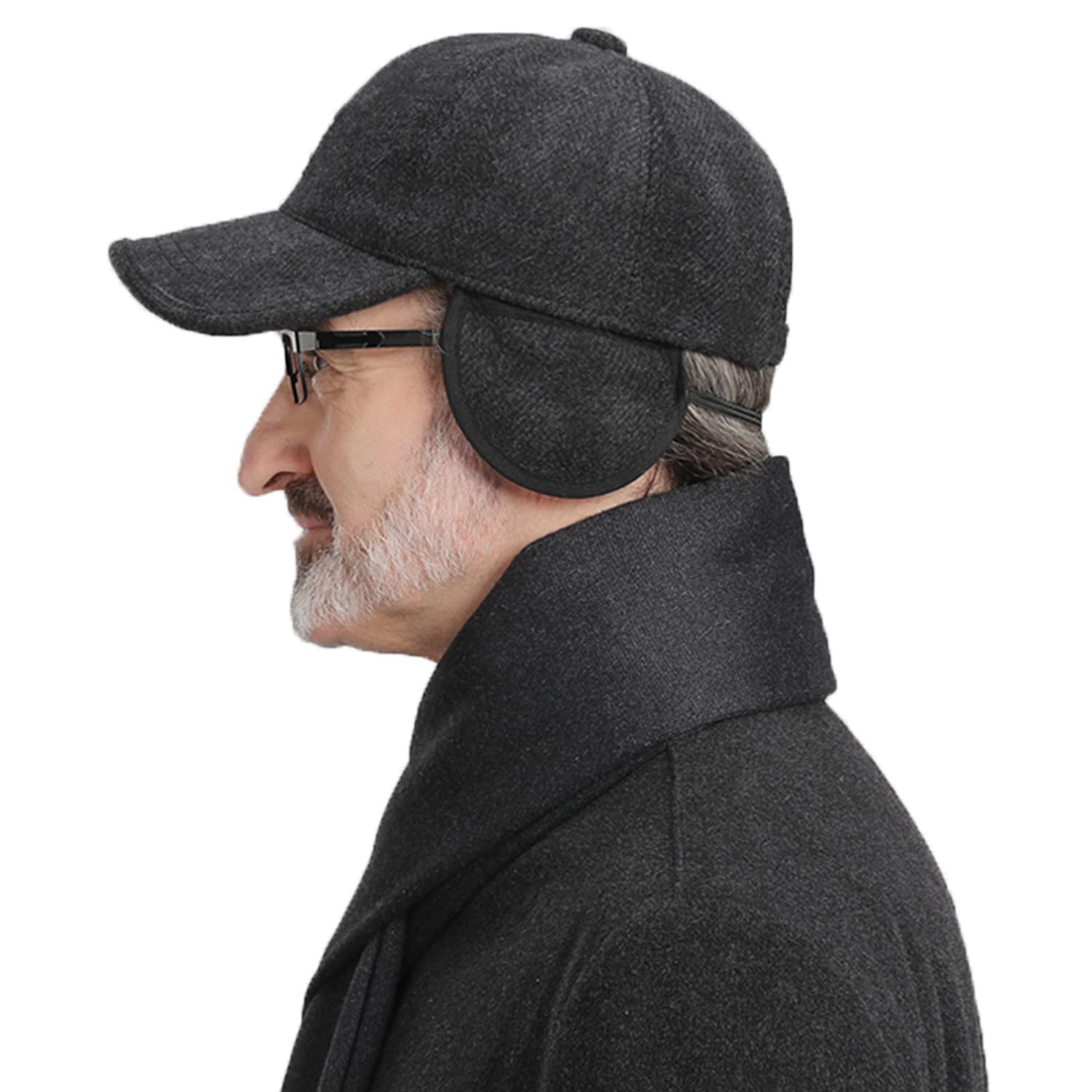 Cappello Invernale, Berretto da Baseball con paraorecchie in Tweed, Berretto Invernale Uomo, Cappello di Lana, Termico, Spesso e Caldo(GSDT5Black)