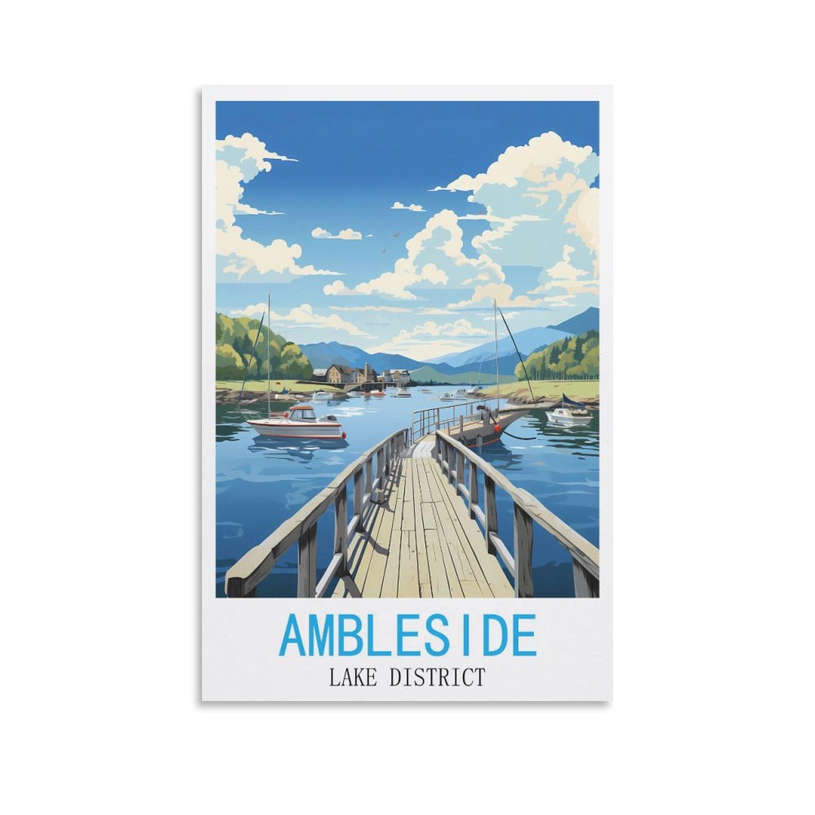 LHJOIUN Ambleside Lake District Vintage Travel Poster 08x12inch(20x30cm) Art Canvas Print For Living Room Bedroom Home Decoration Modern Art