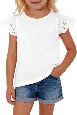 Haloumoning Toddler Baby Girl Ruffle Short Sleeve T Shirts Kids Casual Tops | Infant Summer Clothes, Fashion Blouses,Crew Neck, Basic Tee
