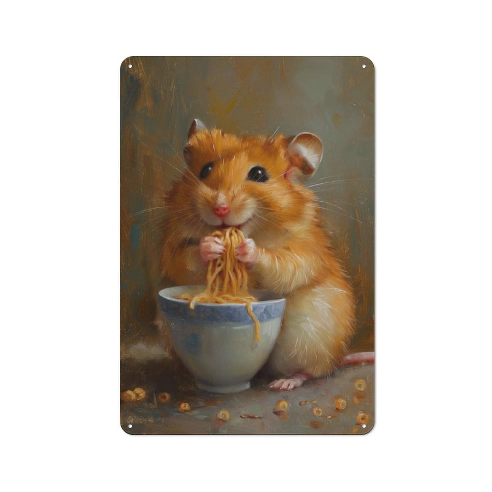 Junmoney Cute Hamster Eating Ramen Retro Metal Wall Decor 30X20cm, Metal Sign For Pub, Home Bar, Shed Or Man Cave, For Relaxed Wall Styling