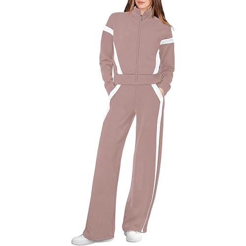 XIEERDUO Lounge Sets for Women 2025 Sweatsuit 2 Piece Outfits Sweatshirt Wide Leg Sweatpant Tracksuit Matching Set