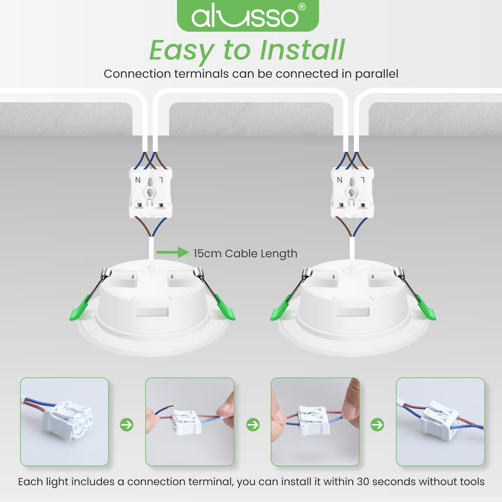 ALUSSO LED Einbaustrahler 230V Flach IP44, 4W LED Spots 280LM, Warmweiß 3000K Einbauleuchten, 30mm Ultra Flach, Einbauspot Loch 55-68mm, Deckenspots für Badezimmer Küche Wohnzimmer, 6er Set