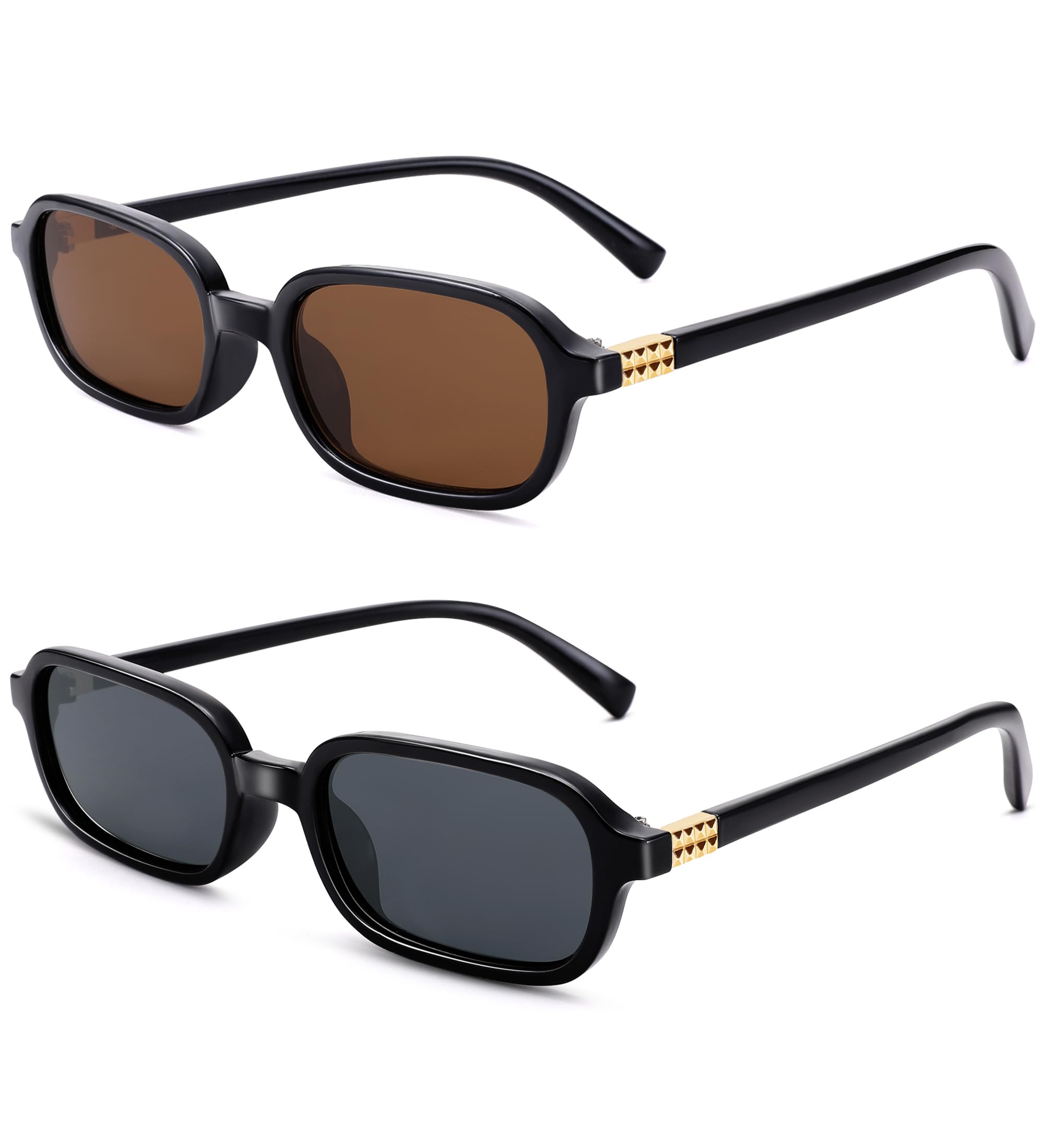 NULOOQ Retro Rectangular Sunglasses for Women, 90s Trendy Small Narrow Square Frame Sun Glasses