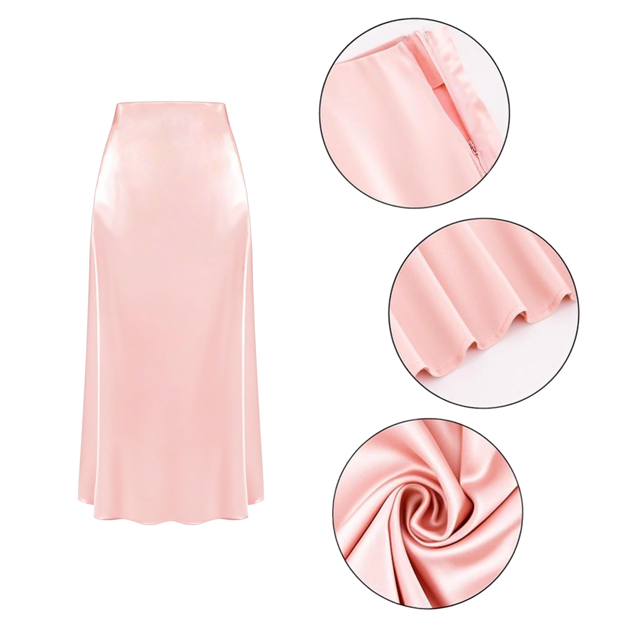 Jupe moulante élégante pour femme - En soie lisse - Satin de soie - Taille haute - Jupe mi-longue - Élastique - Pour fête, cocktail