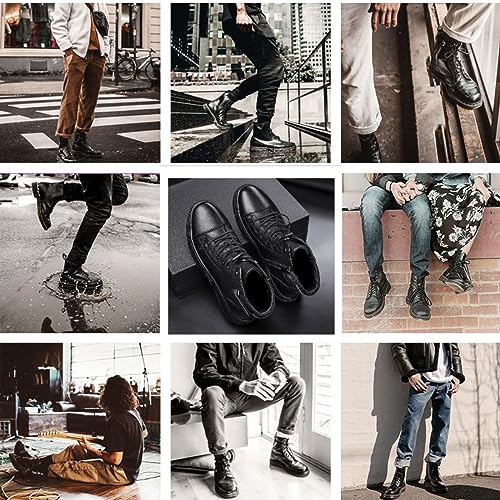 Myallfeet Men's Classic Italian High Top Cashmere Leather Boots Non-Slip Shock Absorber Side Zipper Business Ankle Boots Classic Fashion Casual Round Toe Leather Chukka Boots3