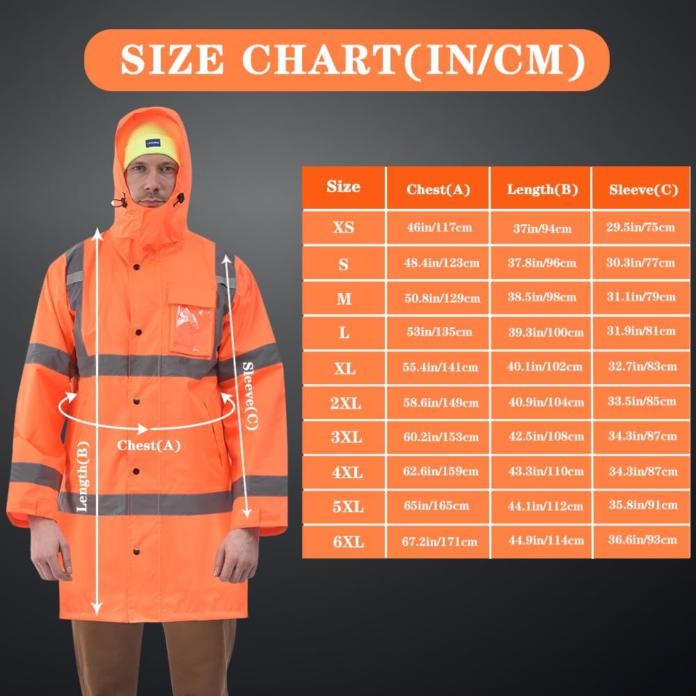A-SAFETY High Vis Rain Jacket Trench Coat &Safety Rain Jacket RIVER OTTER Rain Bibs ANSI Class 3 - Image 5