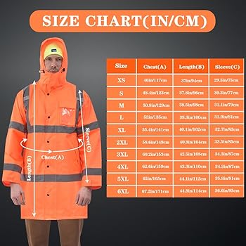 Cappotto Impermeabile Alta Visibilità Con Cappuccio – Lungo, Fluorescente, Con Strisce Riflettenti, Taglie XL-4XL