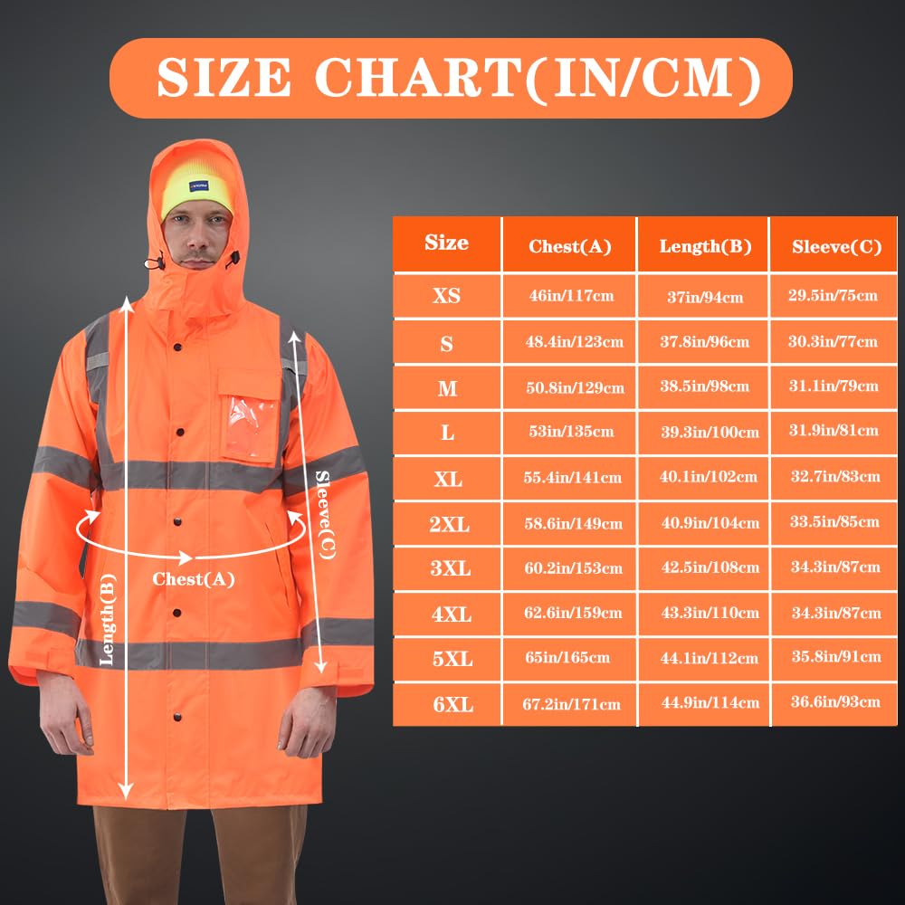 AYKRM Manteau de pluie de Travail Veste professionnelle compressible haute visibilité, Manteau de vent imperméable de sécurité