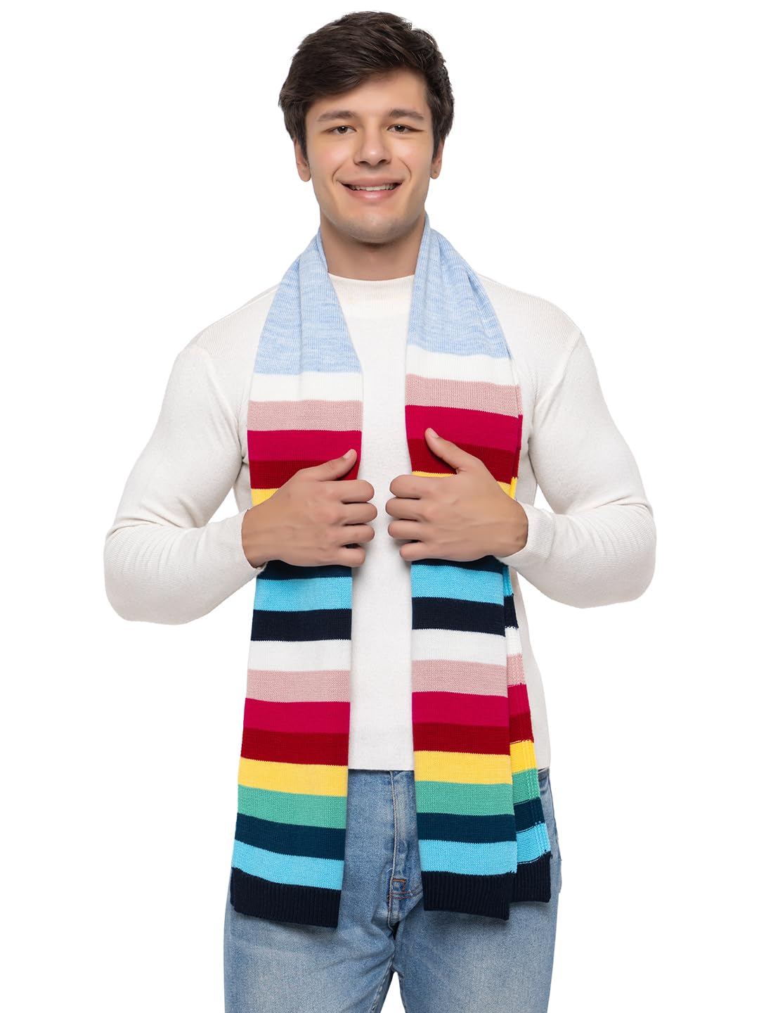 513 Men Acrylic Woolen Color Block Casual Warm Winter Wear Muffler Scarf Stole,MEN933_P-picture-29