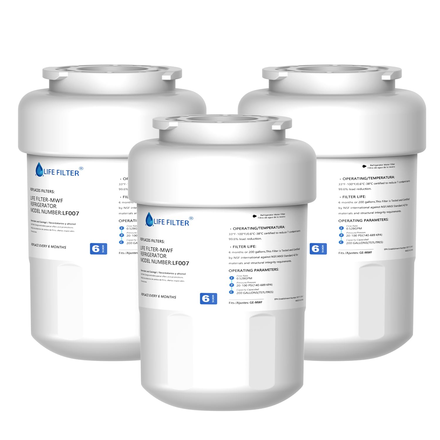 Photo 1 of Lifefilter Replacement Water Filters for MWF Refrigerators, 3 Pack
