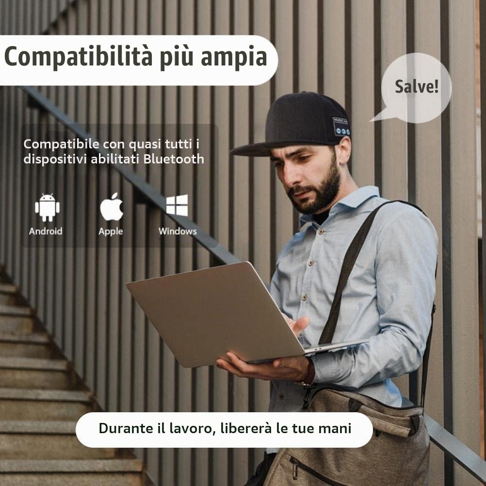Alomejor Cappello da Baseball con Altoparlante Bluetooth, Cappello Elegante per Uomo Donna Sport all'Aria Aperta Fitness