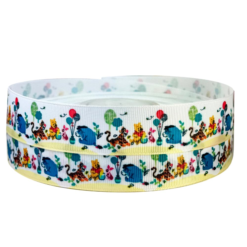 2m x 22mm Wide Baby Winnie The Pooh and Piglet for Personalised Birthday Cake Decoration Ribbon Decorating Ideas for Present Gift Wrap Bows Toppers or Wrapping Box Bags Cards Art Craft
