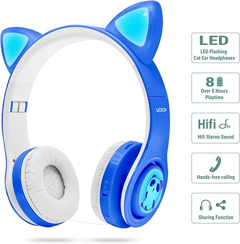 Miniatura 3 de WOICE - Audífonos inalámbricos Bluetooth para niños, con luces LED intermitentes, función de compartir música, 85dB de volumen limitado, micrófono