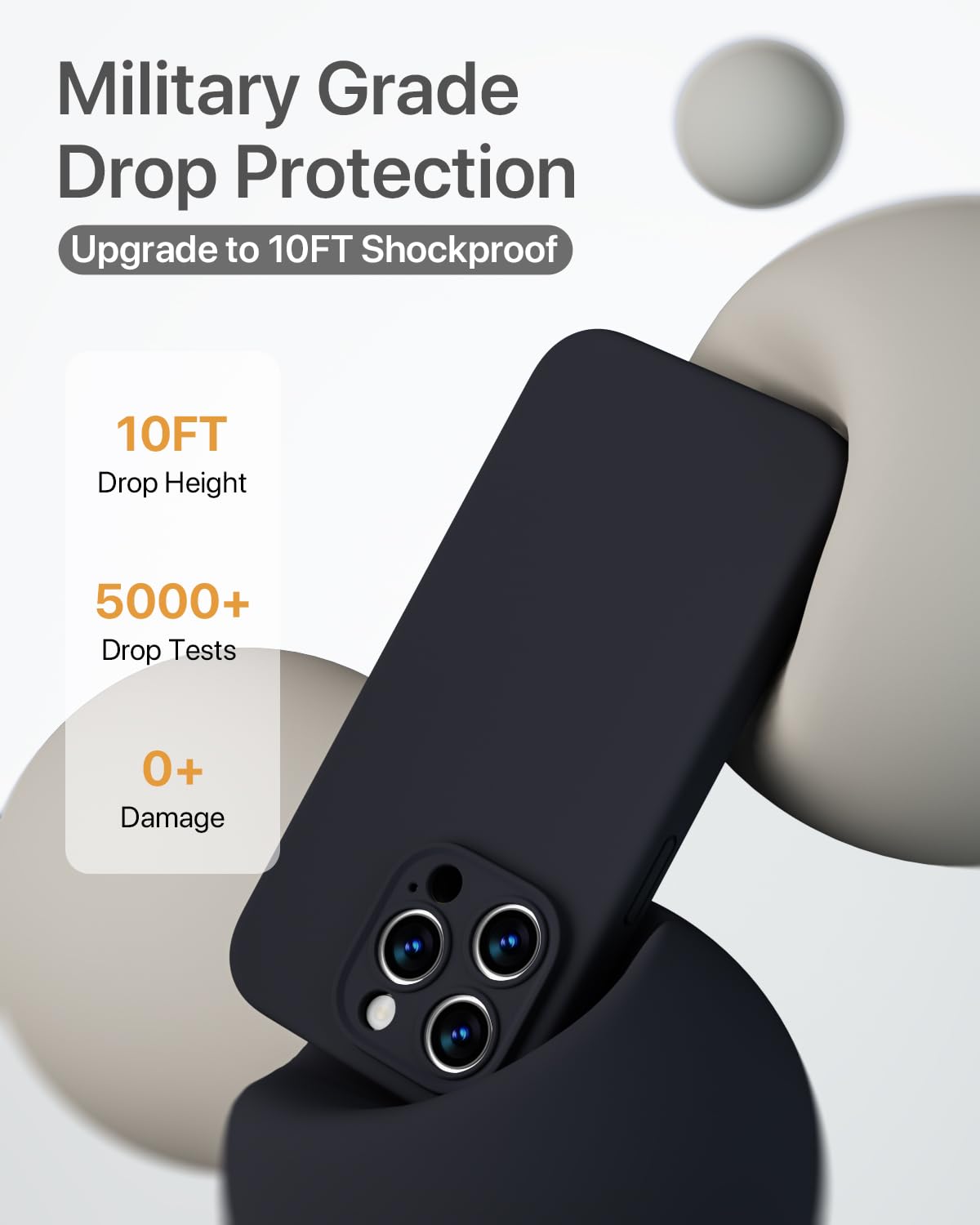 GOODVISH 3 in 1 Silicone Cover per iPhone 15 Pro Max 6.7" (2023), Custodia con 2 Pellicola Protettiva, Case per Cellulare Ultra Sottile Antiurto Resistente [Protezione Fotocamera], Nero