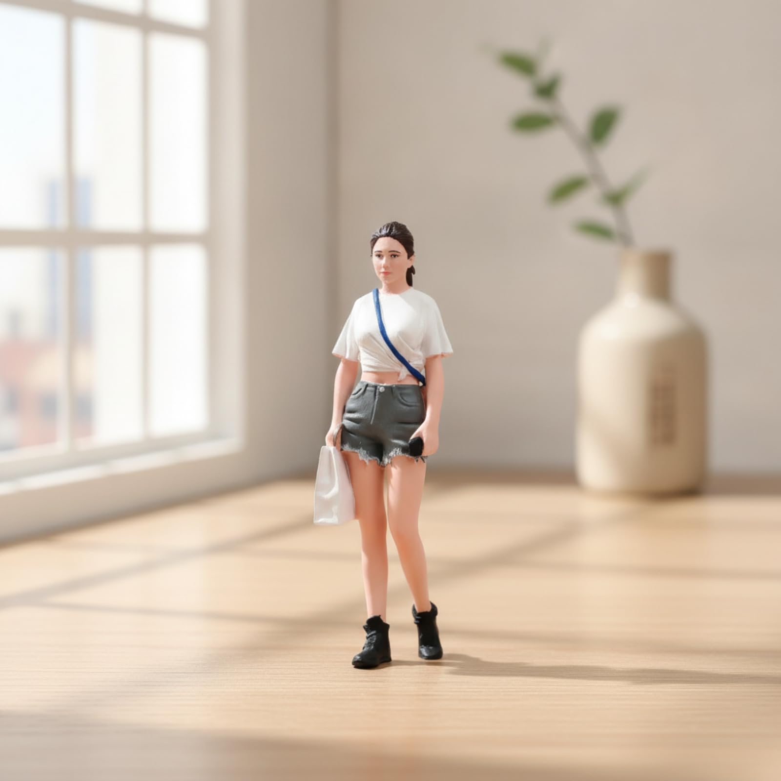 Figura de Moda Coleccionable Figura Miniatura Muñeca Femenina Resina Pintada a Mano con Ropa Moderna y Accesorios Adecuada para Dioramas Vitrinas Escritorio