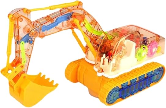 Electric Excavator Toy, Transparent Adjustable Arm Vehicle Truck with Lights Music, Toddler Gift for Science Boys Girls Yellow