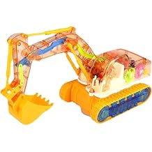Electric Excavator Toy, Transparent Adjustable Arm Vehicle Truck with Lights Music, Toddler Gift for Science Boys Girls Yellow