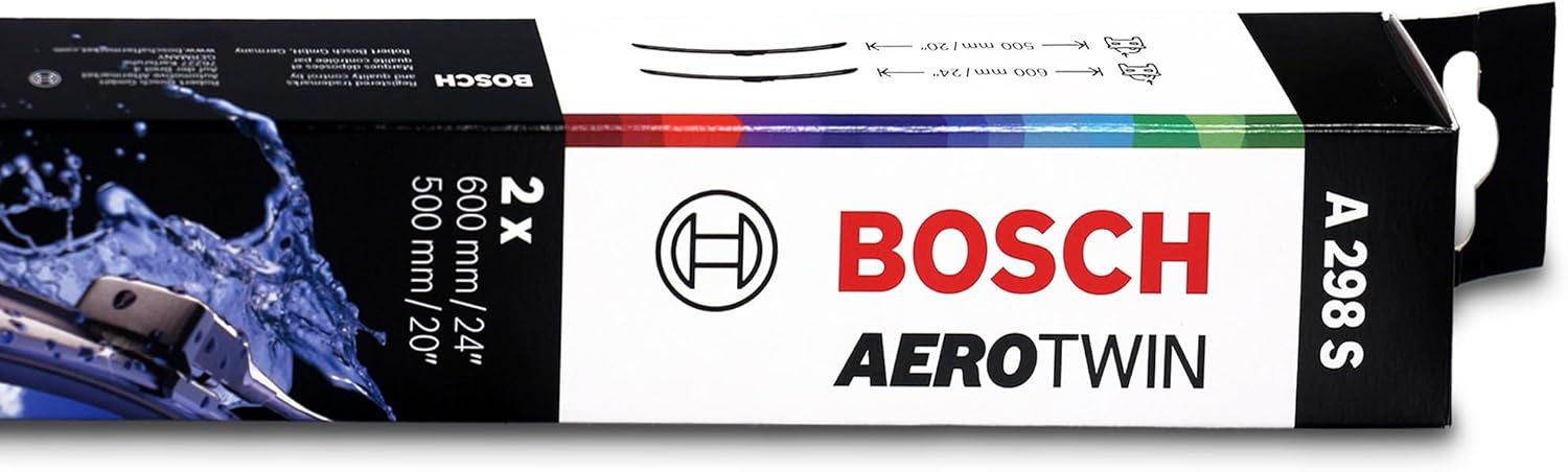 Bosch Aerotwin A298S - Front Windscreen Wipers - Set of 2 Replacement Blades - Comes with Pre-assembled Adapter - 2 Blades, 600 mm / 500 mm