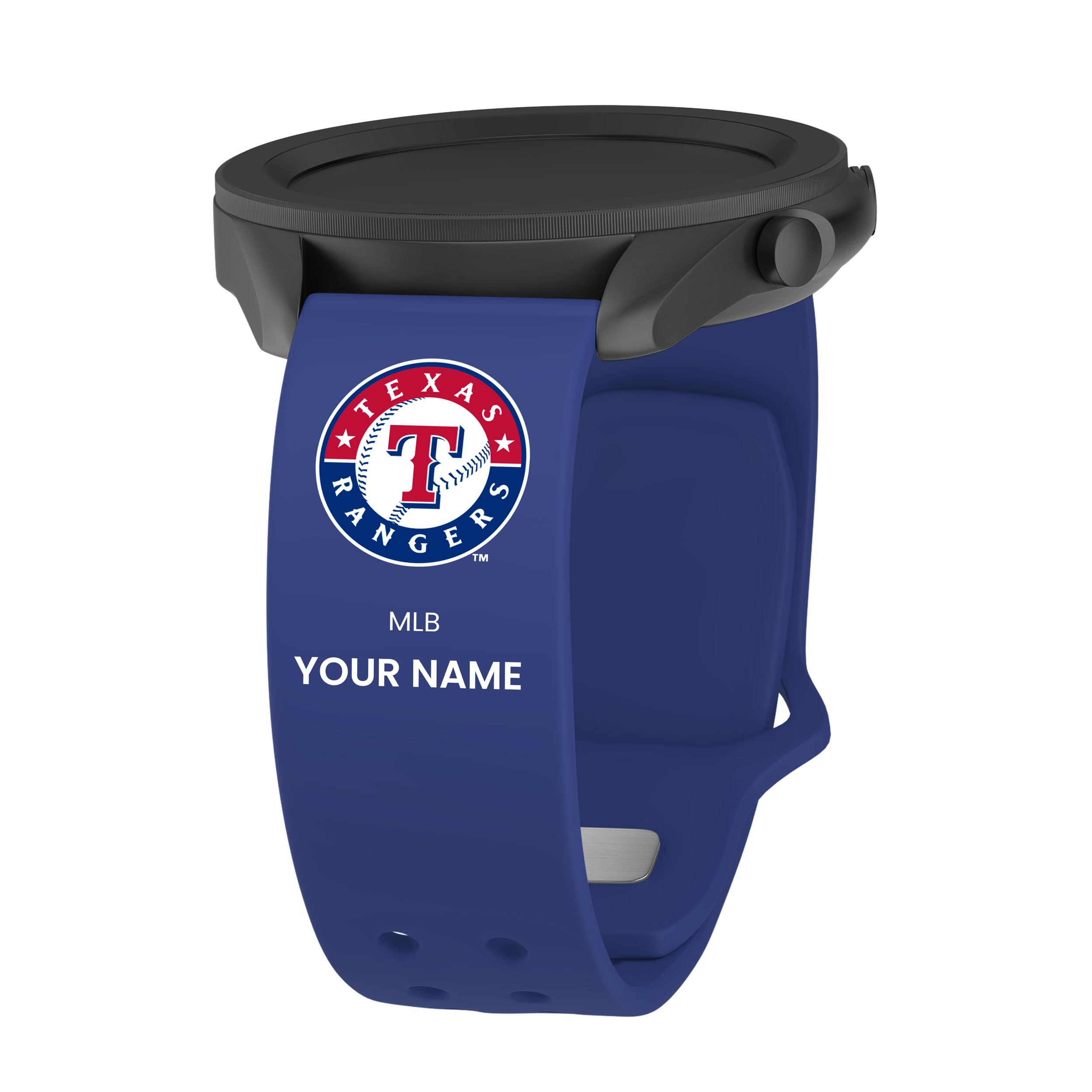 Game Time Texas Rangers HD Custom Name Watch Band Compatible with Samsung Galaxy Watch and more (20mm Long Blue)
