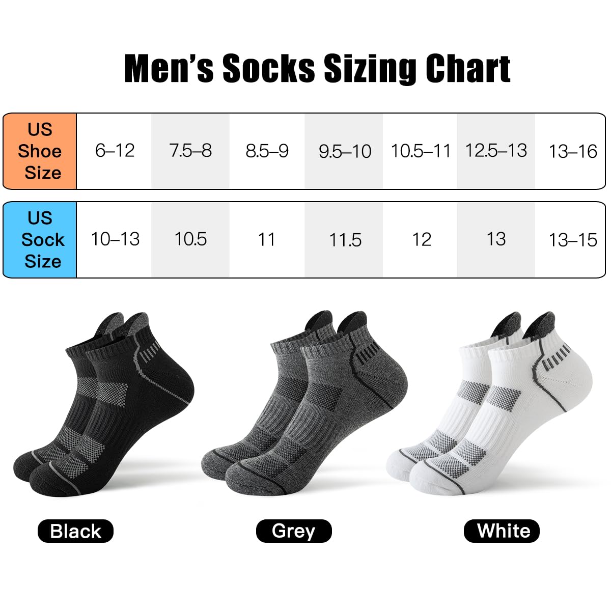 JOYNÉE 10 pares de calcetines de tobillo para hombre, calcetines atléticos para correr con pestaña de corte bajo para hombre