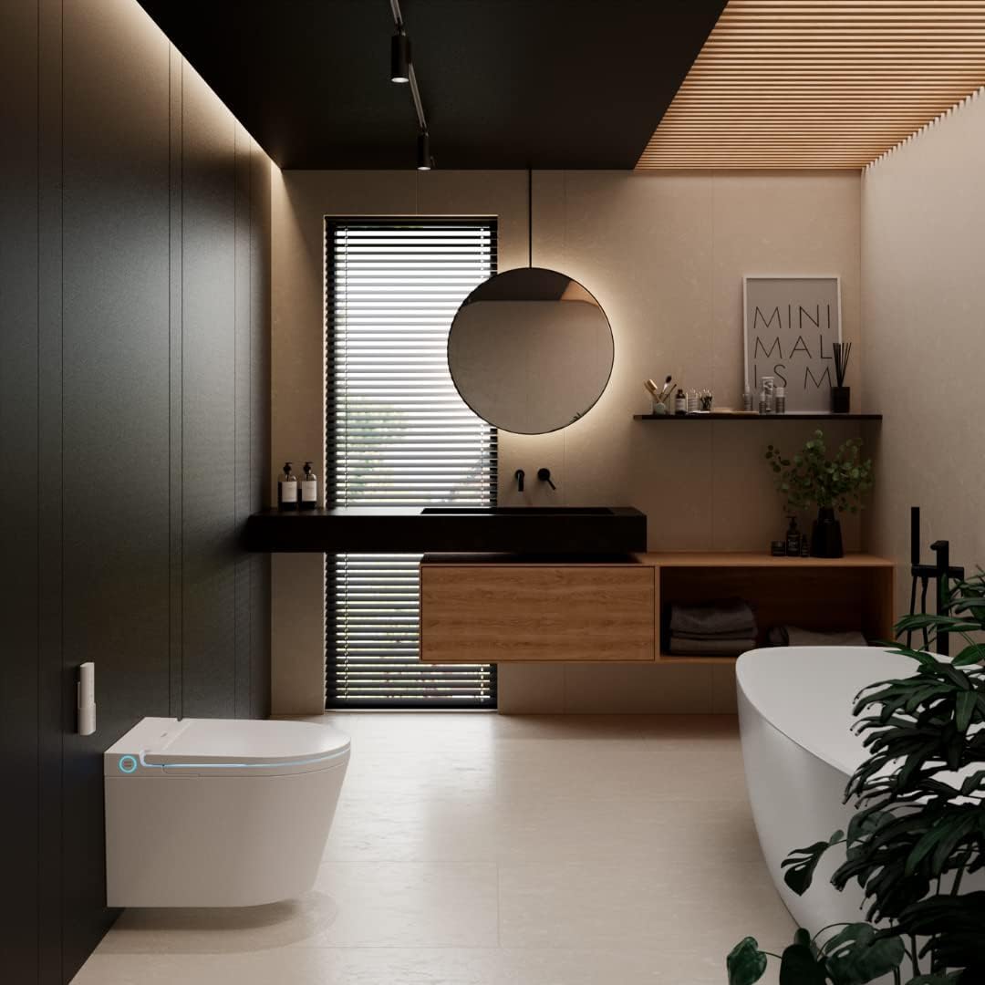 Nashi - Inodoro Japonés Suspendido de Pared + Bastidor | Con Bidet | Diseño para Cisterna Empotrable | Luz Nocturna | Asiento Calefactable, Agua Caliente y Secado | WC Japones Inteligente | EOS