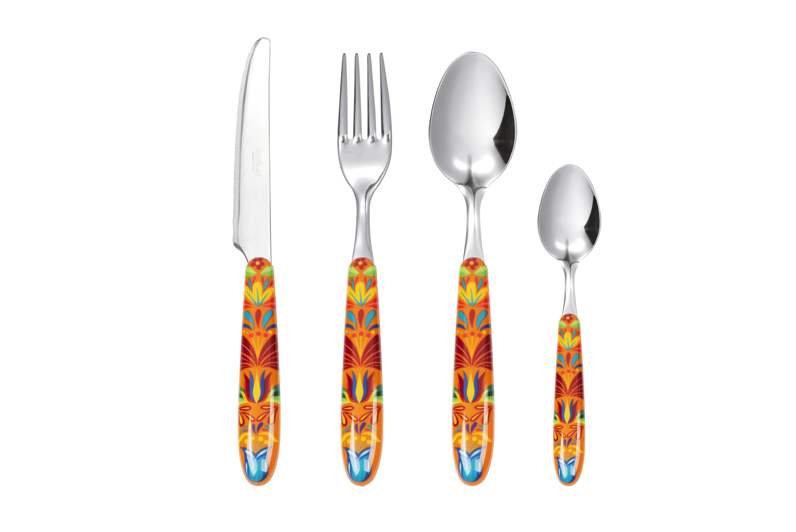 Excelsa Mexican Flower Besteckset 24-teilig, Edelstahl, Griff aus Kunststoff