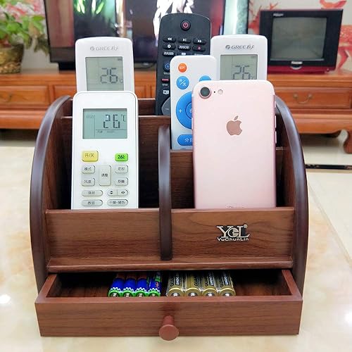 Miniatura 2 de Caja de almacenamiento de control remoto de madera con cajón delgado para el hogar y la oficina organizador de escritorio bolígrafoportalápices