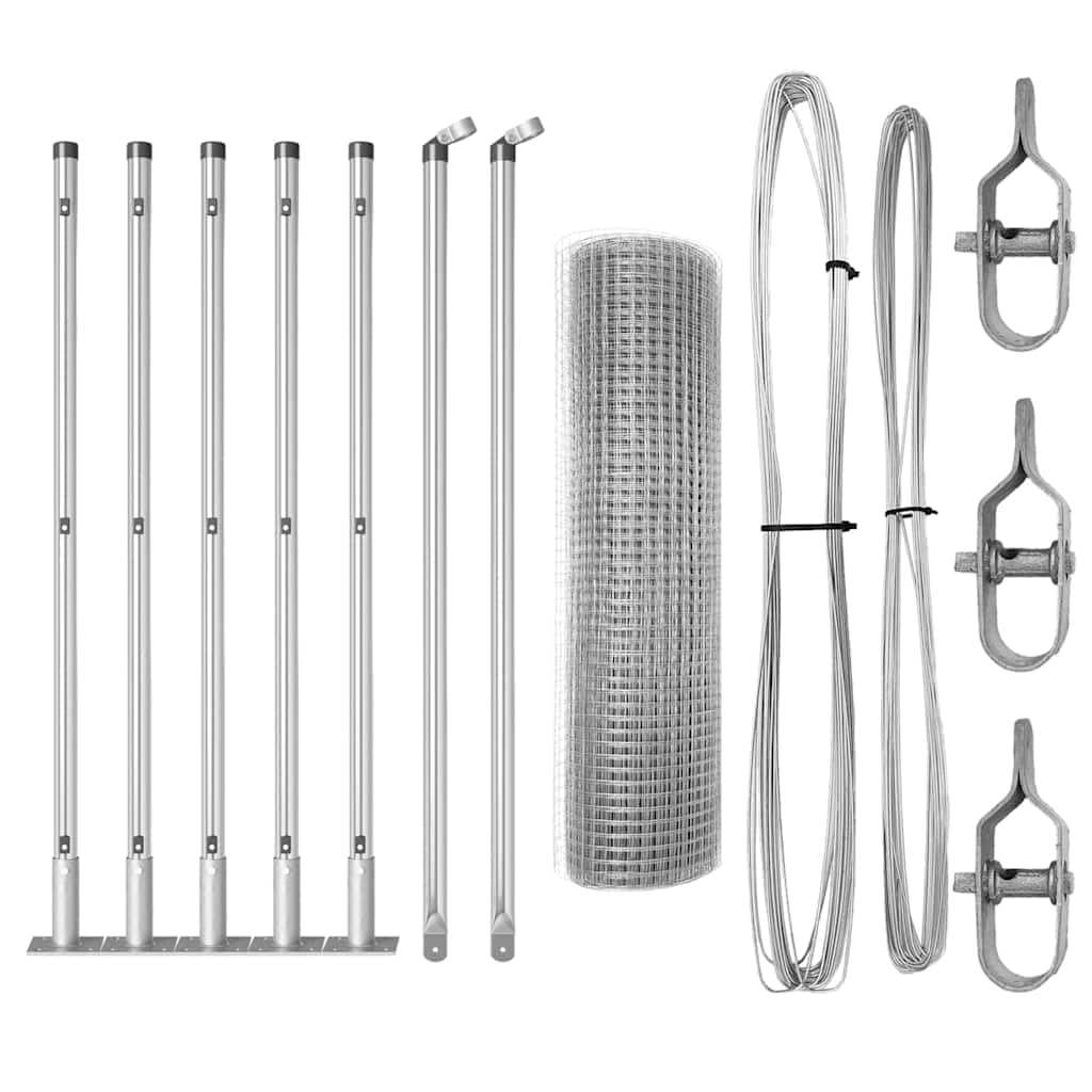 Steel Fence Post Silver 10 x 0.4 m 12x12 mm Mesh Outdoor Garden Boundary Support Weather Resistant Powder Coated Modular Design