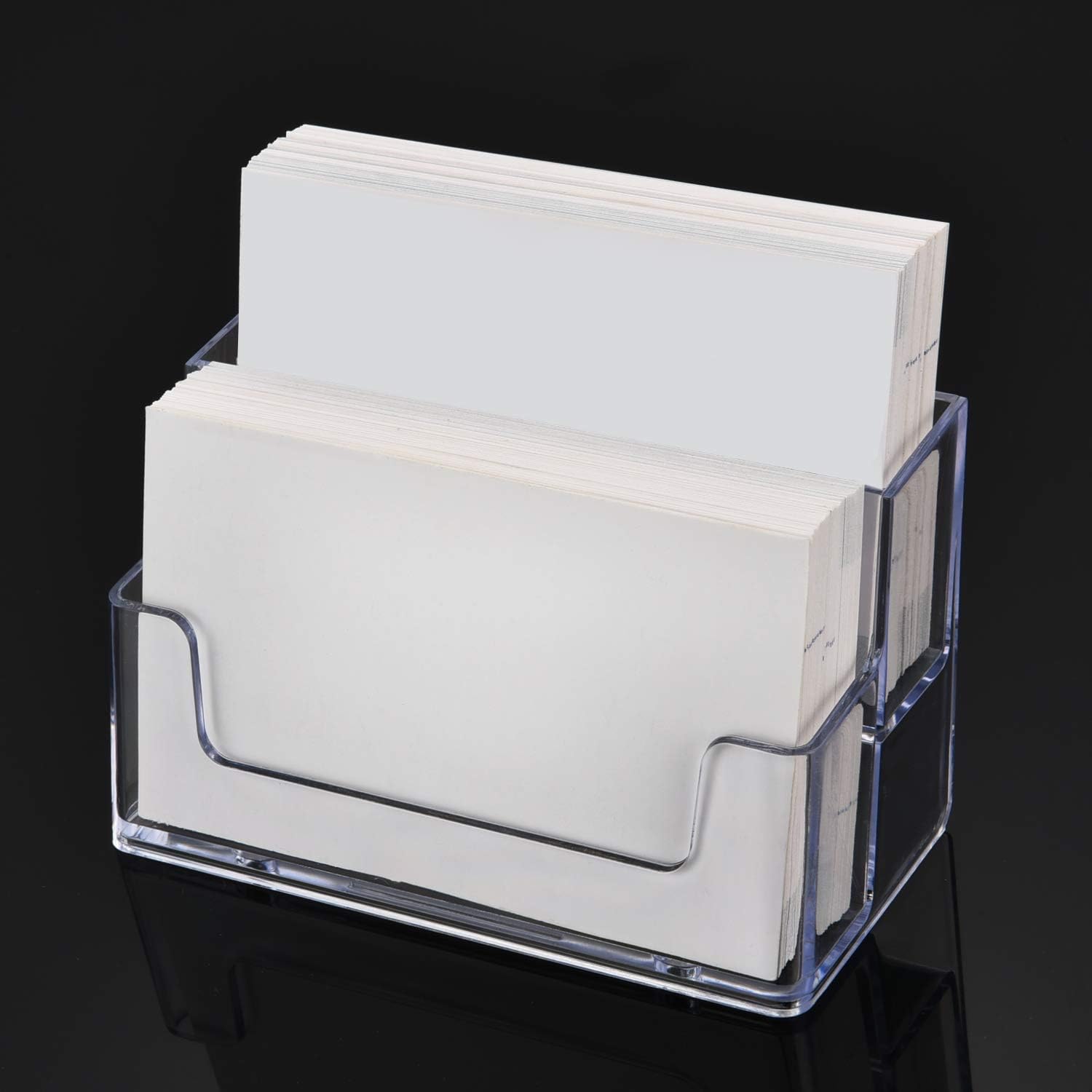 2 Pieces Clear Business Card Holder 2 Tiers Plastic Card Stand Organizer Card Holder Display for Home Office, 120 Cards Capacity - Image 4