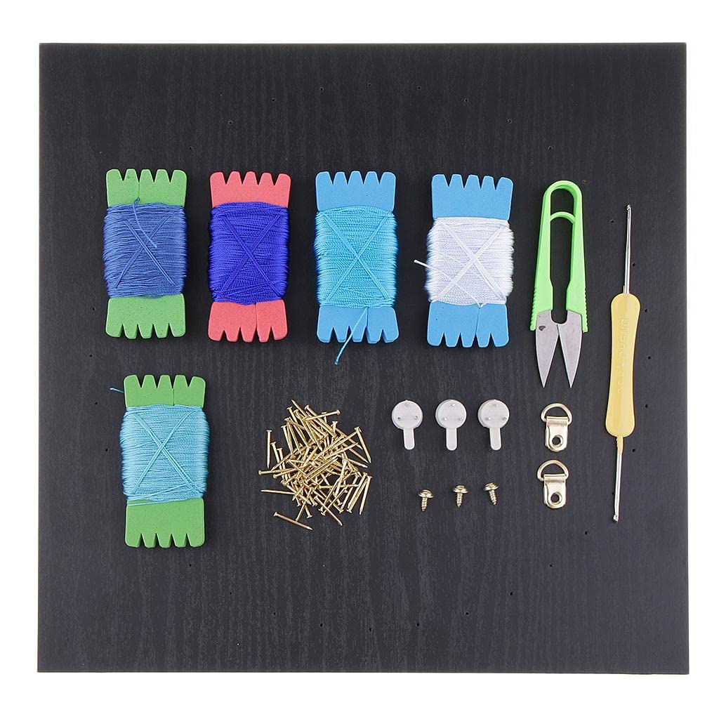 Kit de String Art Ensemble Activités Manuelles Fil Tableau Bois Broderie Création Adaptée Enfants Adultes Décoration Créatifs, Bleu